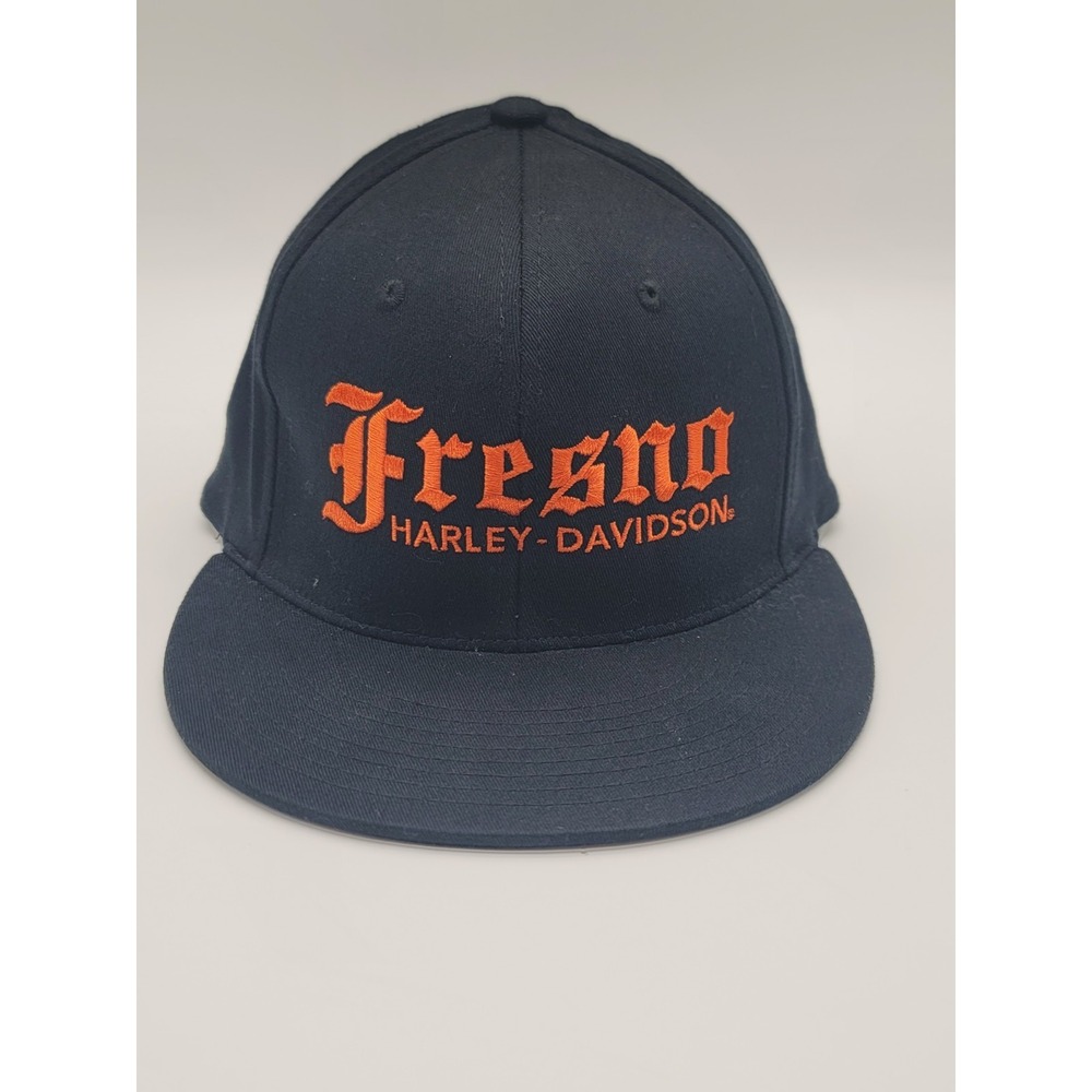 Harley Davidson Fresno Fitted Hat Black Orange Logo Cap Size‎ S/M